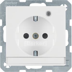 Штепсельная розетка SCHUKO с контрольной лампой, полем для надписи цвет: полярная белизна, бархат, Berker Q.1